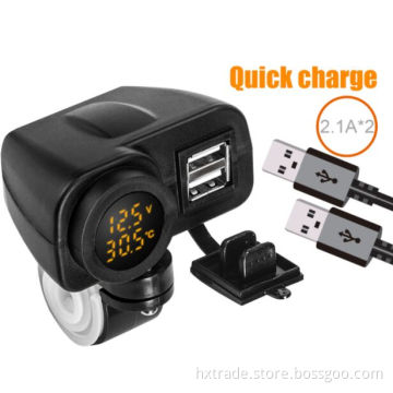 Voltage and Temperature Display Waterproof Dual Usb charger for motorcycle Phone Charger